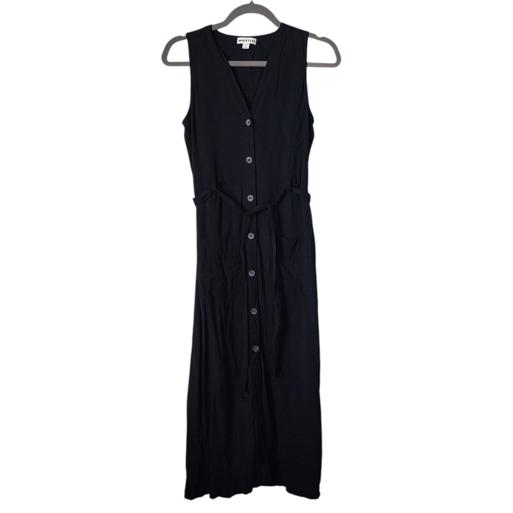 WHISTLES button front Black Sleeveless Button-Down Dress belted midi in black 4